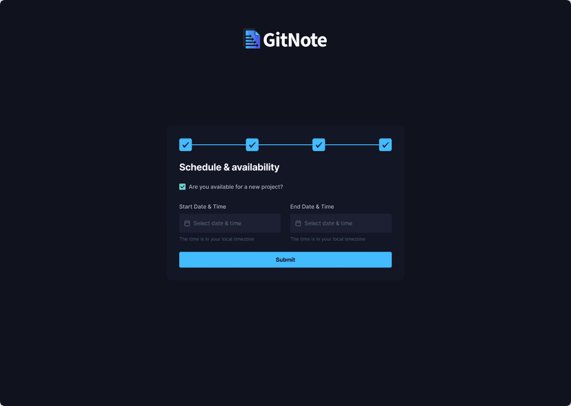 Git Note Project Onboarding form:  Image: Onboarding Step 4