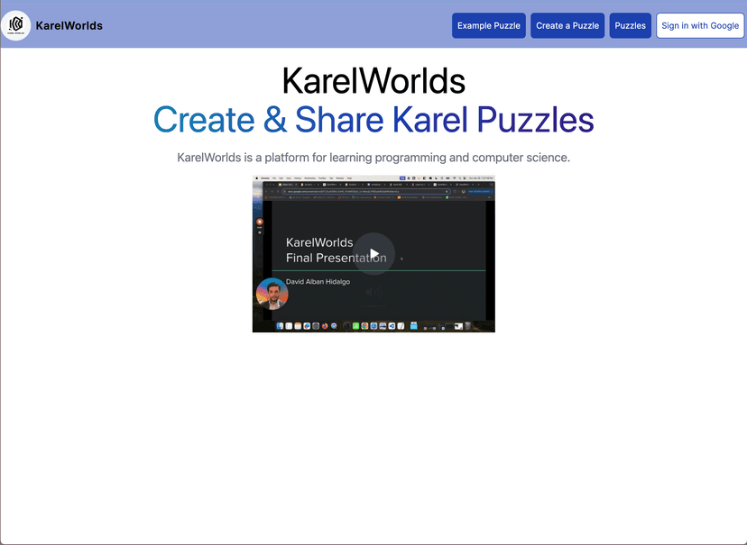 Karel Worlds Image: A screenshot of Karel Worlds' homepage